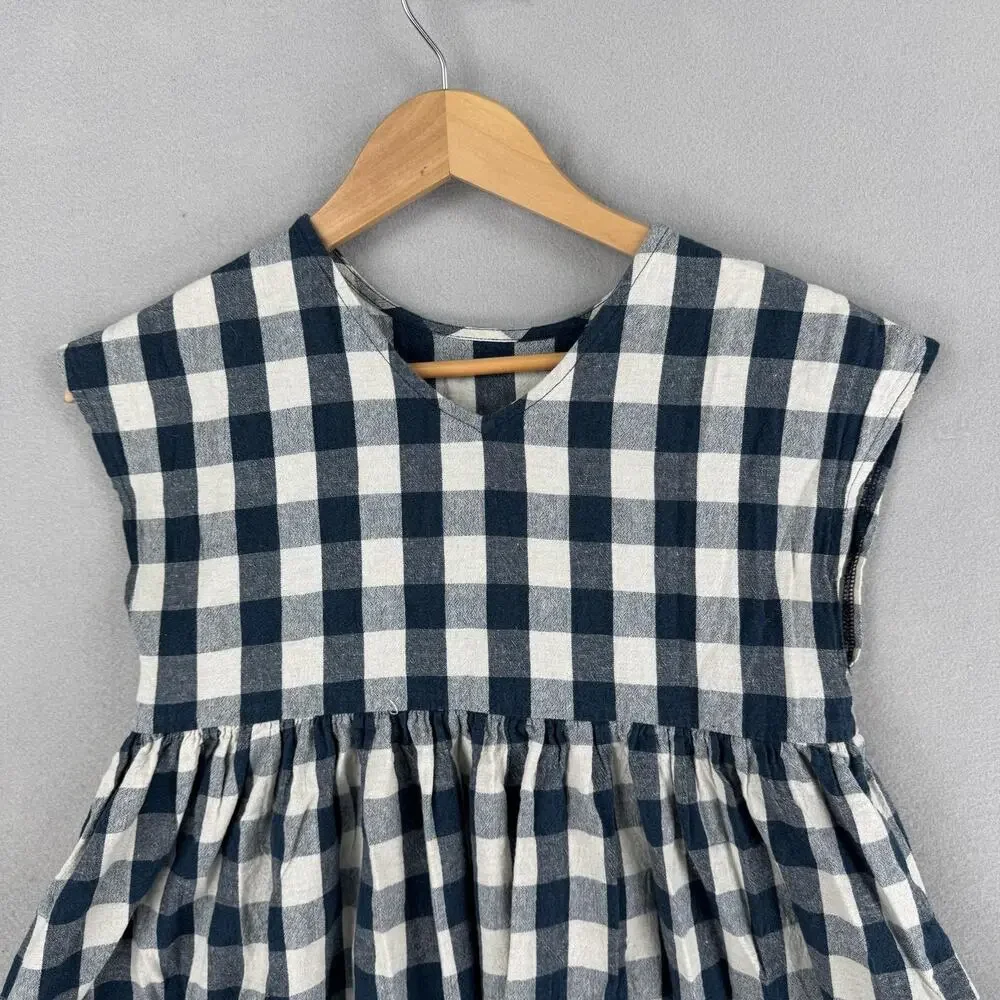 Gingham Dress Womens Small Blue White Sleeveless Fit Flare Midi Mommy & Me